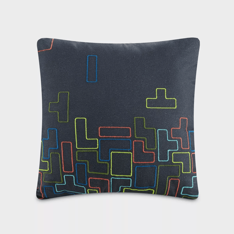Set of 2 Teen Canvas Embroidered Throw Pillow Yellow/Gray/Blue - Makers Collective
