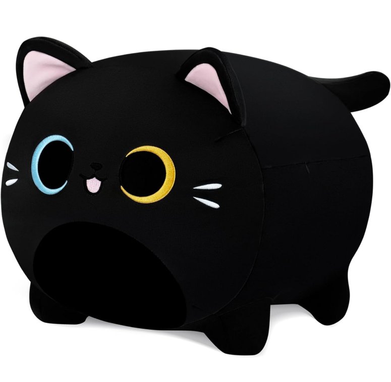 Set of 2 Black Cat Plush Pillows 