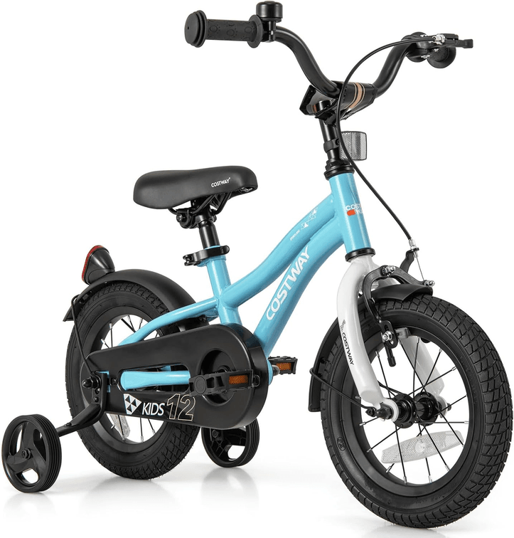 COSTWAY 12 Inch Kids Bike, Children Toddler Bicycle with Training Wheels, Adjustable Seat