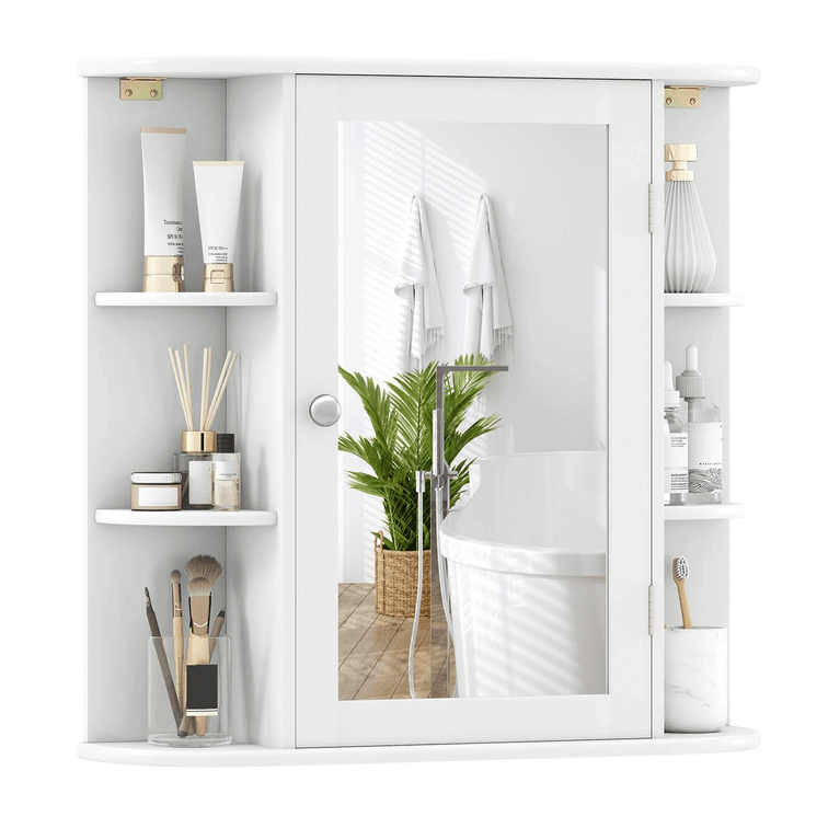 Multipurpose Mount Wall Surface Bathroom Storage Cabinet Mirror White Finish