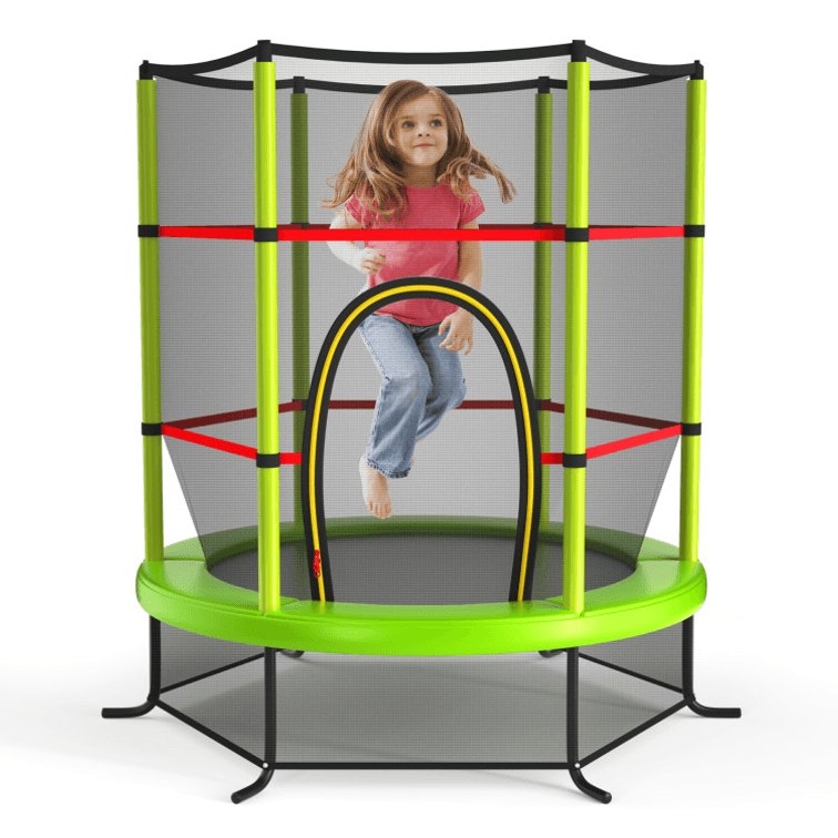 55 Inch Kids Recreational Trampoline Bouncing Jumping Mat with Enclosure Net