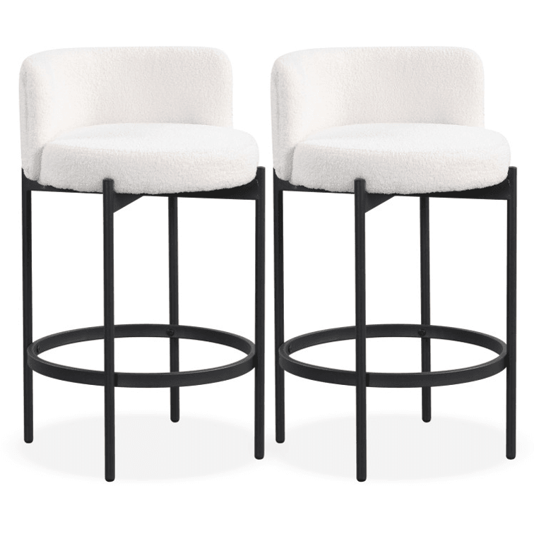 24 Inch Boucle Counter Stools Set of 2 with Curved Backrest