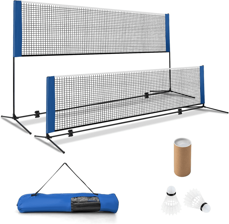 GYMAX Badminton Net, Height Adjustable Tennis Net Set w/Poles, 2 Birdies & Carry Bag, Easy Setup Pickleball Net Sports Net, Portable Volleyball Net for Indoor & Outdoor Game Beach, Backyard THERE IS ONLY 1 PICTURE IS SHOWING THE HEIGHT ADJUSTMENT 