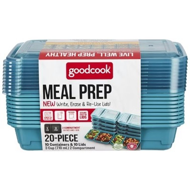 GoodCook Meal Prep 2 Compartment Rectangle Containers + Lids - 3Cups - 20pcs/10ct - Dark Teal