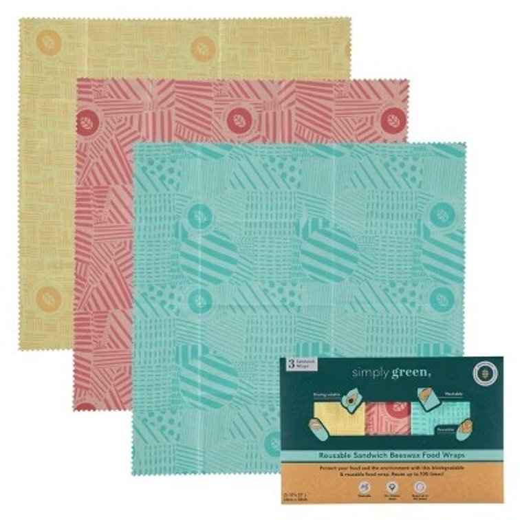 set of 2 Simply Green Beeswax Paper Printed Sandwich Wrap - 3.51 sq ft