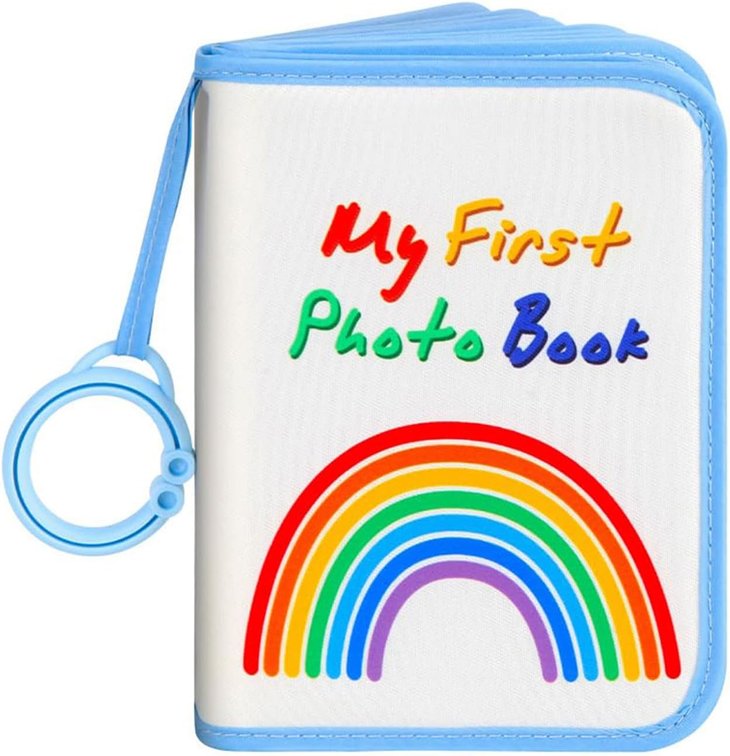 Baby's My First Family Album Soft Photo Cloth Book My First Book of Photos Baby Memory Album Gift Holds 21 4x6 Pictures for Newborn Baby Toddler Kids Baby Shower (Blue)