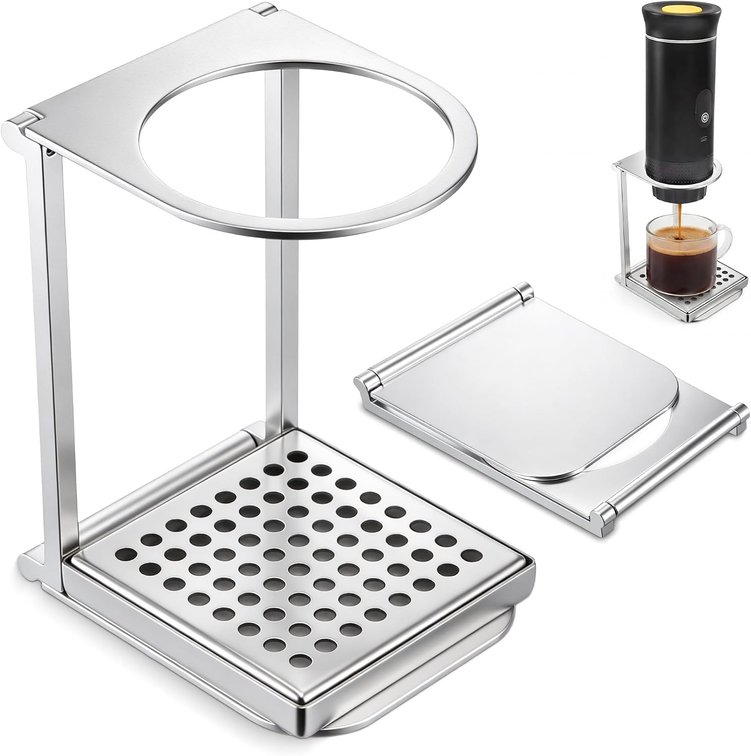 Enhon Pour Over Dripper Stand with Drip Tray, Portable & Foldable Espresso Machine Stand and Stainless Steel Drip Tray, Coffee Dripper Holder with Base, Suitable for Office, Home and Camping