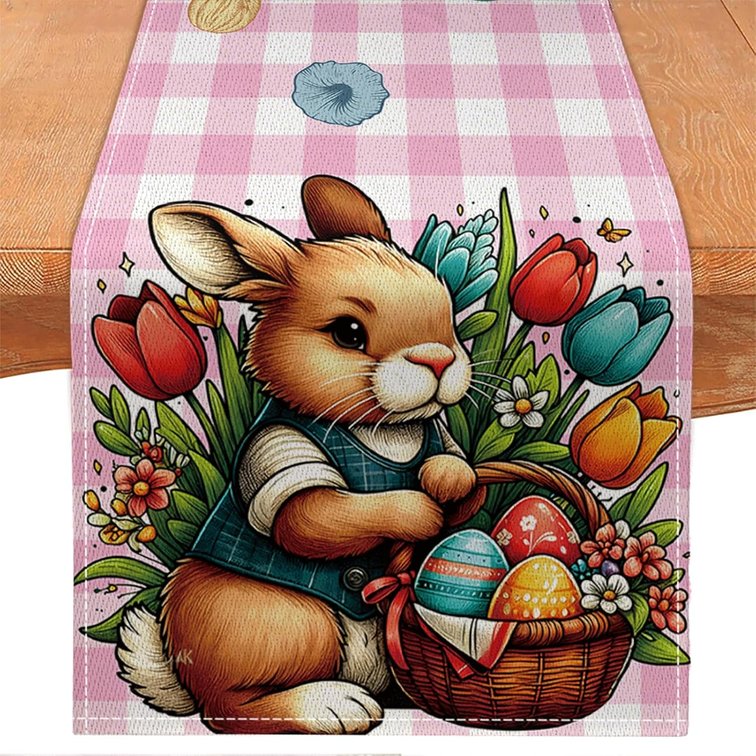 Easter Table Runner,Bunny Rabbit Watercolor Easter Eggs Flower Table Runners,Easter Spring Summer Party Decorations and Supplies for Table Home Kitchen (13" x 72", Rabbit Easter Egg 03)