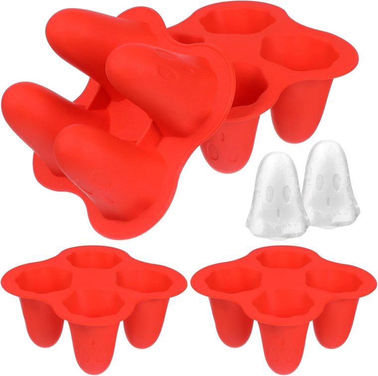 4pcs Ghost Ice Tray Silicone Ice Tray Silicone Molds Circle Silicone Mold Ice Cube Trays Ice Cube Molds Ice Making Molds Ice Cube Tray Mold Ghost Ice Maker Molds Red Ice