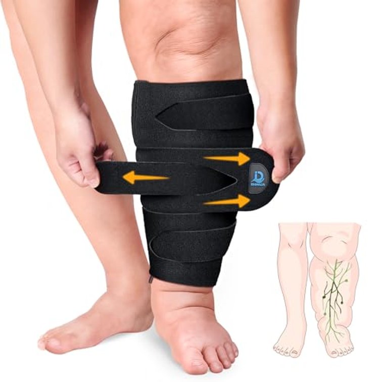 iDonua  Calf Lymphedema Compression Wrap Adjustable For Big Swollen Lower Leg - with 6 Cross Straps  (Tall-2XL)
