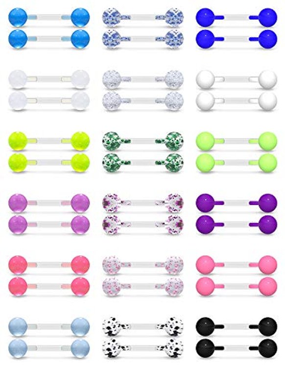 SCERRING 14G Nipple Rings Acrylic Bioflex Flexible Internally Threaded Tongue Ring Nipplerings Barbell Body Piercing Jewelry Retainer for Women Men Glow in Dark 12-16mm 36PCS