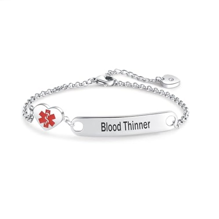 NARTGO Heart Medical Alert ID Bracelet for Women Emergency First Aid Health Alert Stainless Steel Adjustable Chain Bracelets