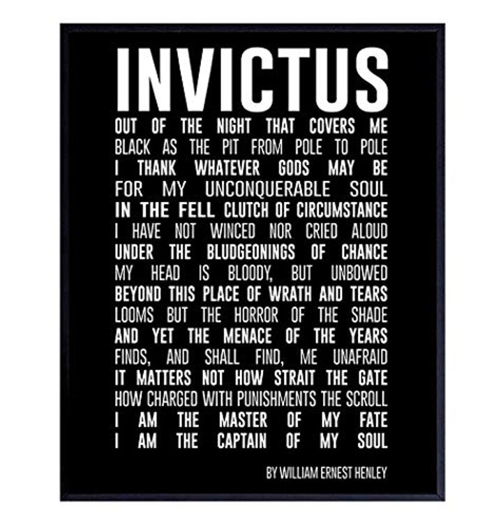 Motivational Invictus Poem Quote Wall Art Print - Inspirational Home Decor for Bedroom, Den, Office, Classroom or Dorm Room - Gift for Entrepreneurs, Teachers, Men, Teens, Kids - 8x10 Photo - Unframed