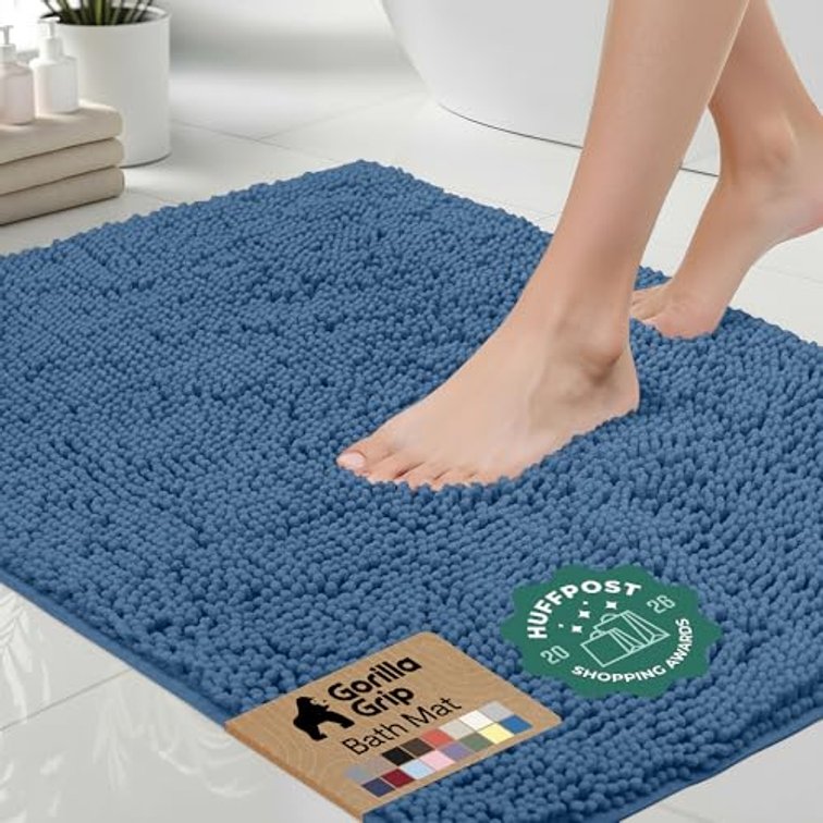 GORILLA GRIP Bath Rug Mat for Bathroom, Absorbent Chenille, 30x20 Blue