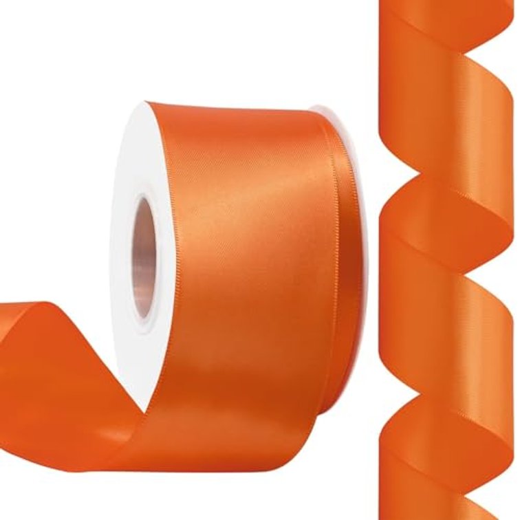 Orange Satin Ribbon 2 Inch 25 Yards Double Faced Polyester Satin Ribbons for Gift Wrapping DIY Crafts Weddings Invitations Flower Bouquet Bow Making Home Decor Sewing