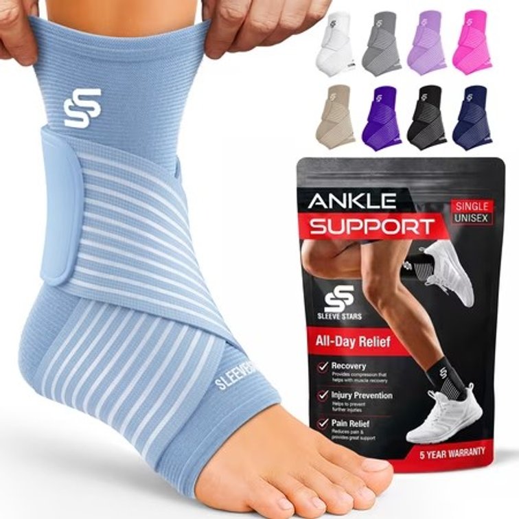 Sleeve Stars Ankle Brace for Sprained Ankle, Ankle Support for Women & Men, Single, Light Blue, Small