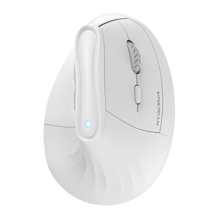 KYSONA Ergonomic Mouse Wireless, Bluetooth Vertical Mouse, 5-Level Adjustable DPI, 2.4G Silent Switch Mice for Windows, MacOS, IPadOS, Laptop, PC, White