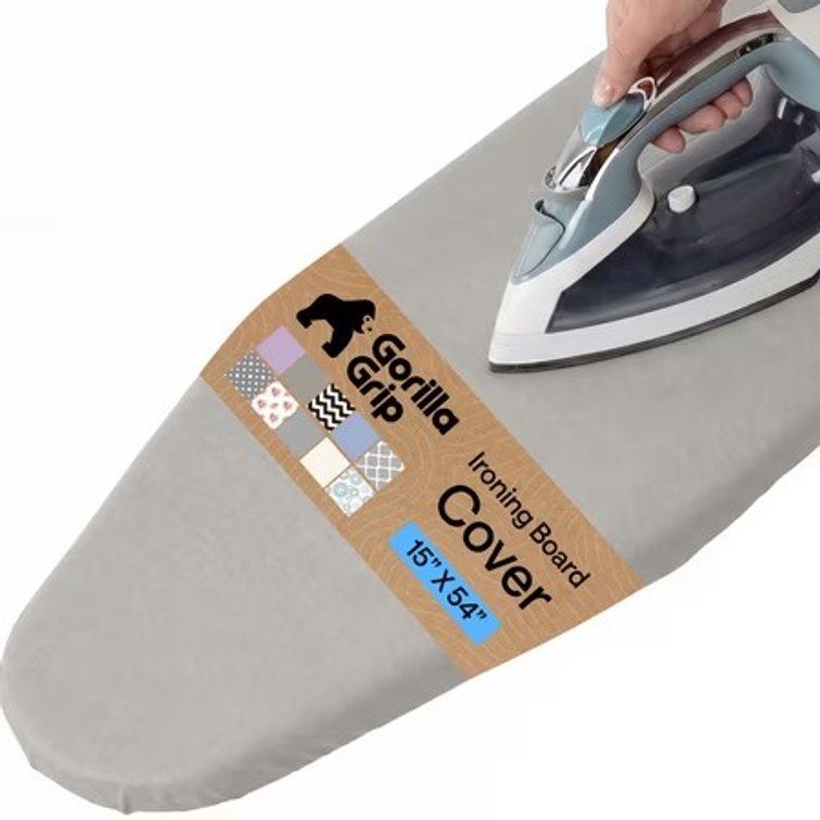 GORILLA GRIP Scorch Resistant Ironing Board Cover, Silicone Coating, Hook and Loop Fastener Strap, Silver