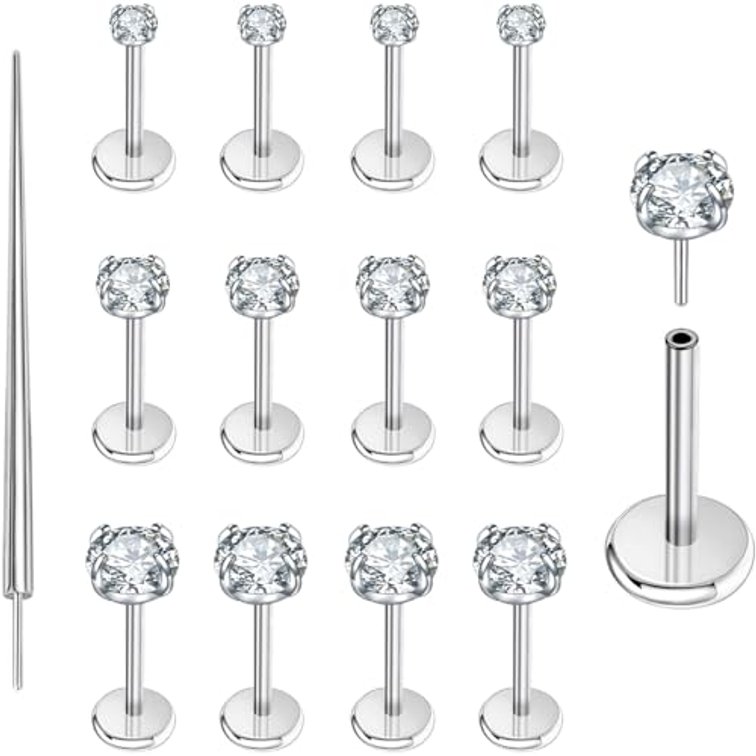 PunkTracker 13Pcs 20G/18G/16G Gold Flat Back Earrings Stud