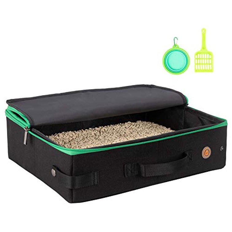 Portable Travel Litter Box for Cats with Lid to Contain Litter and Odor. Easy to Carry, Clean and Store. Easy for Car Travel, Hotle Stays, Flying with Cats