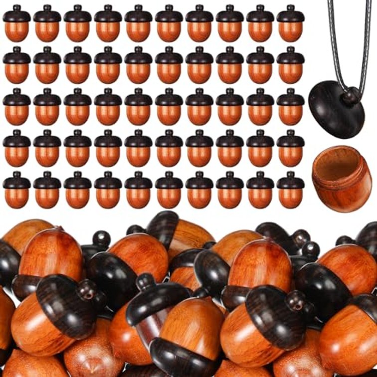 Sasylvia Wood Acorn Charms Nut Acorn Pendant with Black Waxed Necklace Cord and Lobster Claw Clasp for DIY Accessories Pendant Decorations Jewelry Making