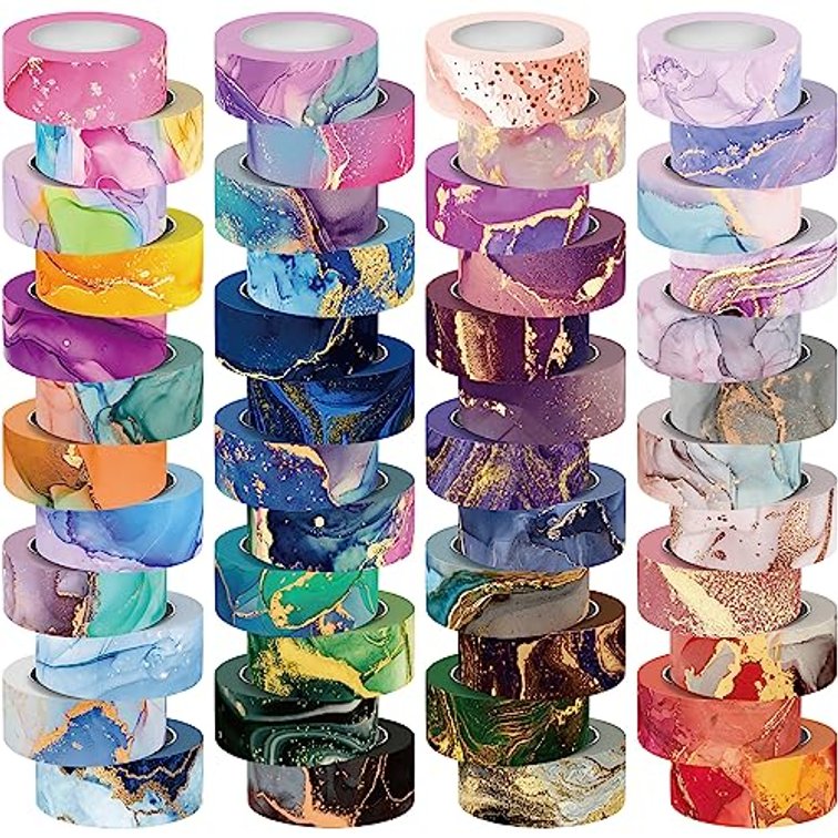 Mooker 48 Rolls Washi Tape Set - Decorative Masking Tape Colored Marbling Patterns, Adhesive Artists Tapes for Journaling Supplies, DIY Crafts, Scrapbooking, Junk Journal Supplies, School Supplies
