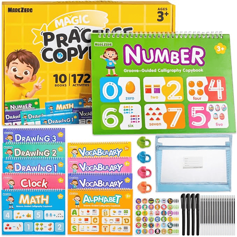 Magic Grooved Writing Practice Books for Kids Ages 3-8 10 Books Reusable Handwriting Tracing Books with Disappearing Ink Pen, Preschool Tracing Educational Learning Gifts