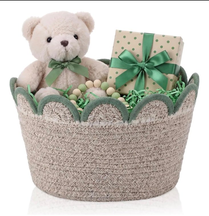 BASKET ONLY - Mifoci Scalloped Cotton Rope Gift Basket Decorative Small Woven Basket
