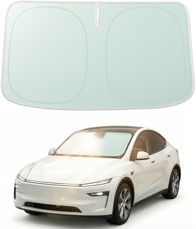 WOLFBOX Foldable Car Windshield Sun Shade Tesla Model Y/Model 3 56'x37'