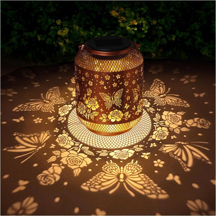 Butterfly Solar Lanterns Outdoor Waterproof Rose Garden Decor Gifts for Mom Women Grandma Metal Hanging Solar Lights Outdoor Decoration for Patio,Yard,Porch,Backyard