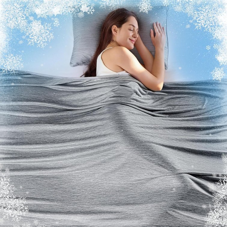 KMUSET Cooling Blanket Queen Size (90"x90"), Double Sided Summer Cooling Blankets for Hot Sleepers & Night Sweats, Soft Lightweight Blanket for Sofa Bed Couch, House Warming Gifts New Home Light Grey