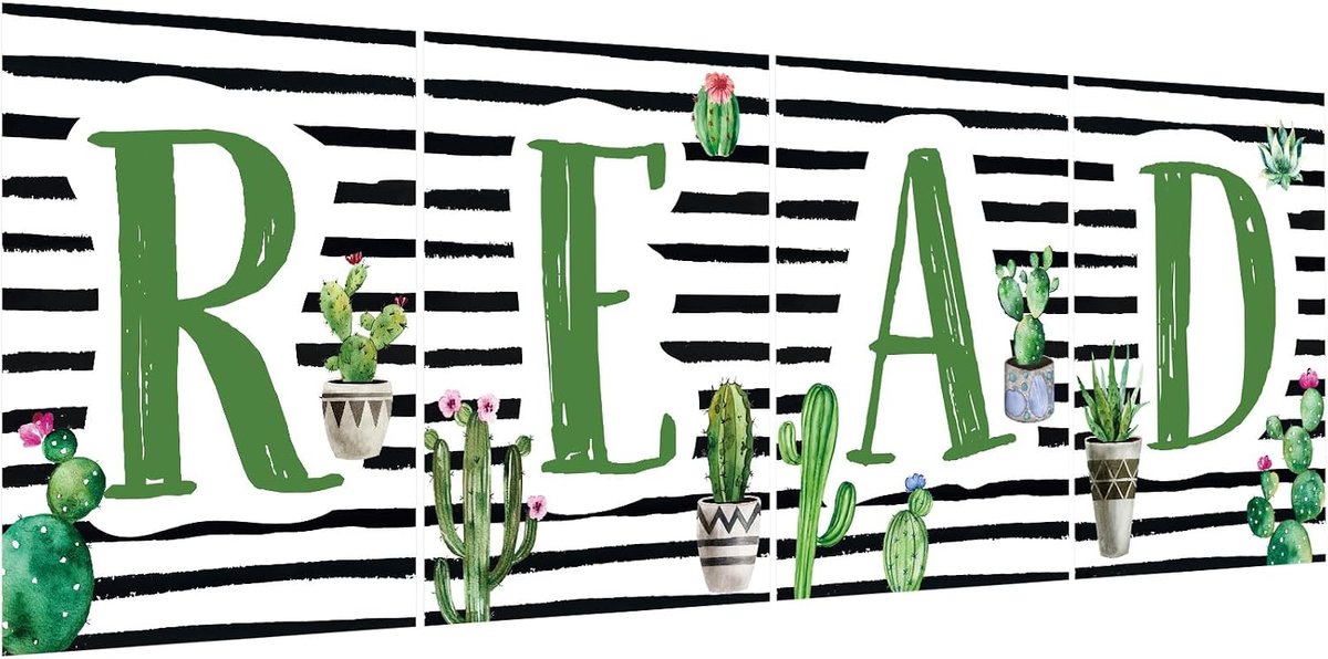Qeeenar Reading Posters Cactus Classroom Decor Read Sign Set