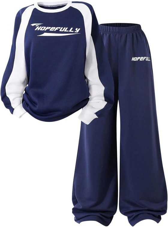 size 14 years - RoseSeek Girl's 2 Piece Outfits Letter Graphic Color Block Sweatshirts and Wide Leg Pants