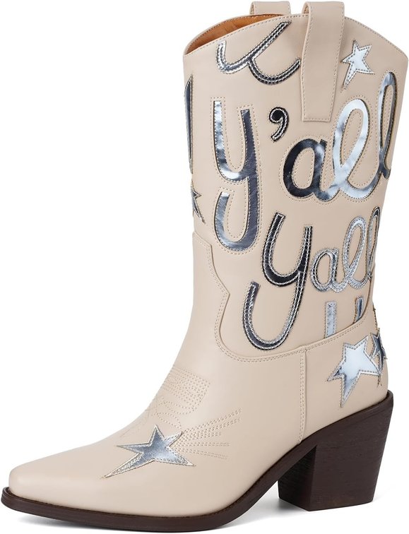 BOOTS ARE RED - SIZE 7 - Cowboy Boots for Women Mid Calf Cowgirl Boots Pull On