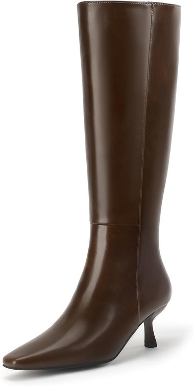 size 8 - IDIFU IN3 Knee High Boots for Women Square Toe Low Kitten Heel Tall Long Fall Boot with Side Zipper Dress Comfortable Fashion Pull On Small Heel GoGo Heeled Boots