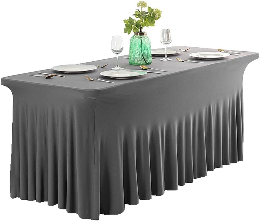 Spandex Fitted Table Skirt Table Cover Rectangle Tablecloth (Gray, 6ft)
