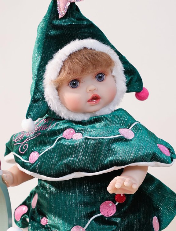 Baby Dolls, 18 Inch Realistic Reborn Full Vinyl Christmas Baby Doll with Curly Hair, Hand-Painted Lifelike Details & Cozy Christmas Tree Outfit for Girls Ages 3+