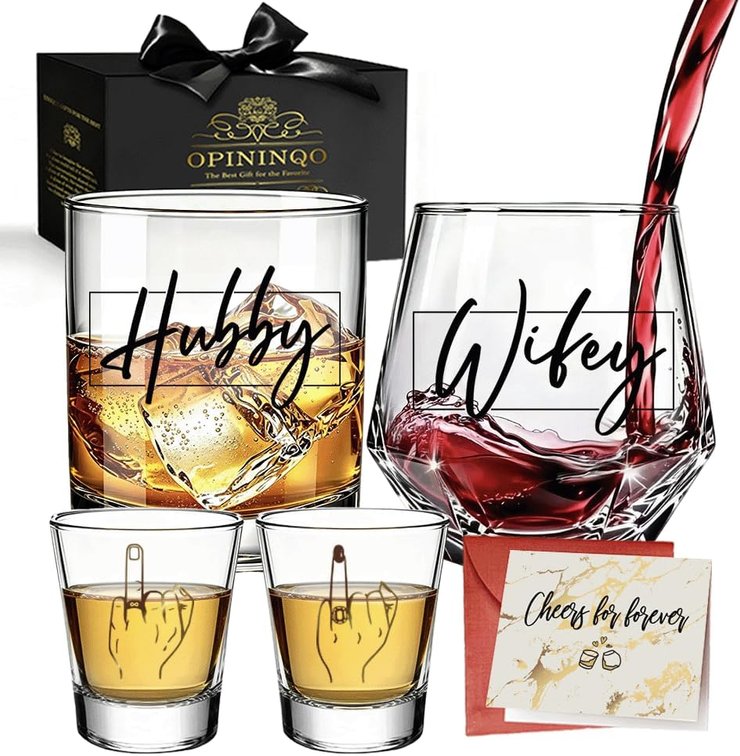 Wedding Glass Set Gifts for Couples 2026 Hubby Wifey Gift