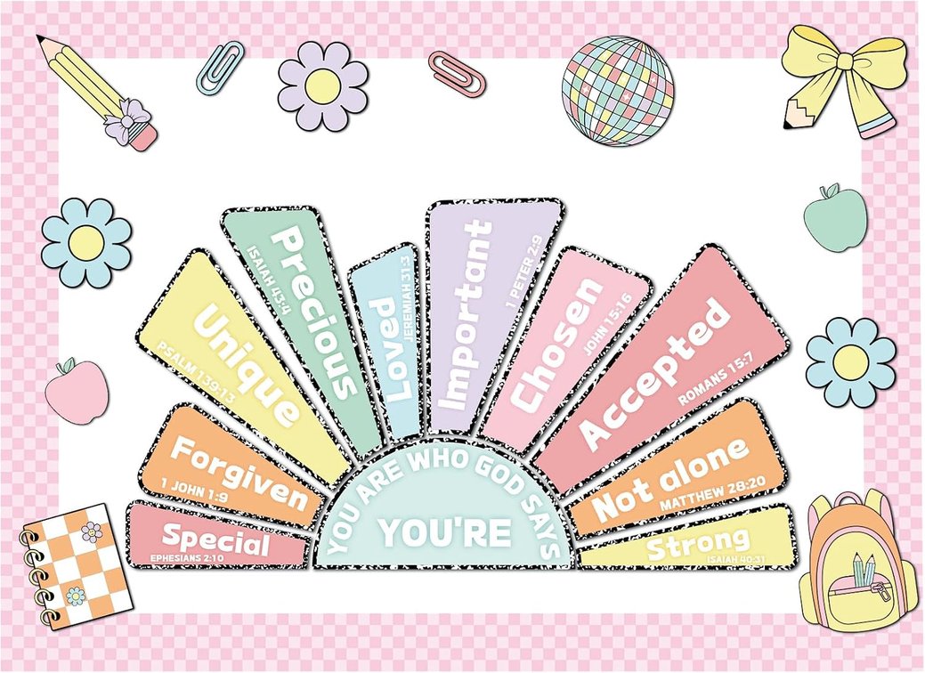Gueevin 52 Pcs Pastel Christian Bulletin Board Decoration Set for Classroom