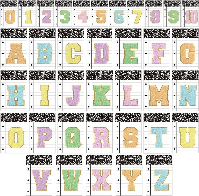 Colarr 37 Pcs Pastel Composition Alphabet for Classroom Primary School Alphabet Wall Decor Letters Number Bulletin Board Set for Kindergarten Teacher Back to School Wall Decor