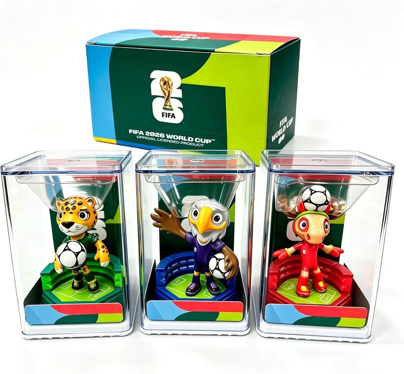 FIFA World Cup 2026 Official Licensed Mascot Figurines Set of 3, Clutch Maple & Zayu Collectible Soccer Figures with Display Box, Soccer Fan Gift, World Cup Merchandise & Memorabilia