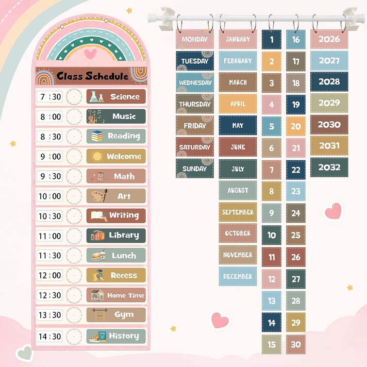 Weysat 2 Pcs Boho Daily Schedule and Flip Calendar, Rainbow