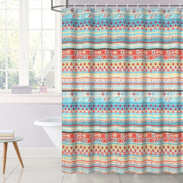 72x84inch Colorful Boho Fabric Shower Curtain Stripe Geometric Classical Retro Pattern Chic Tribe Style for Bathroom Decor Waterproof Bathtub Orange Shower Curtain Liner Durable with Hooks