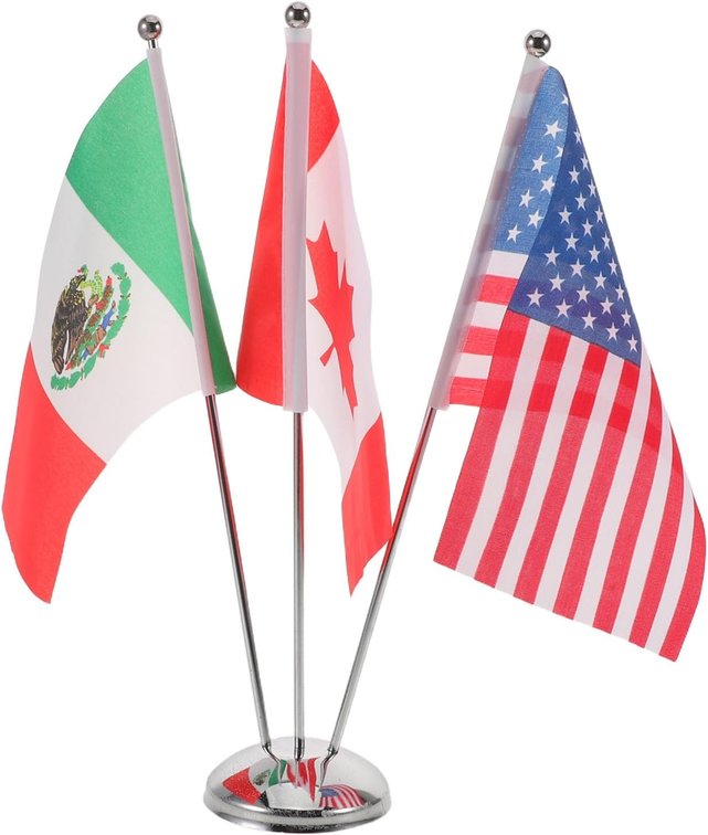 2026 USA Canada Mexico Sport Table Decorations, Desk Flag Stand with Usa, Mexico, And Canada Banner, Small American Flags with Stainless Steel Pole Holder for Office Desktop Soccer Party Decorations