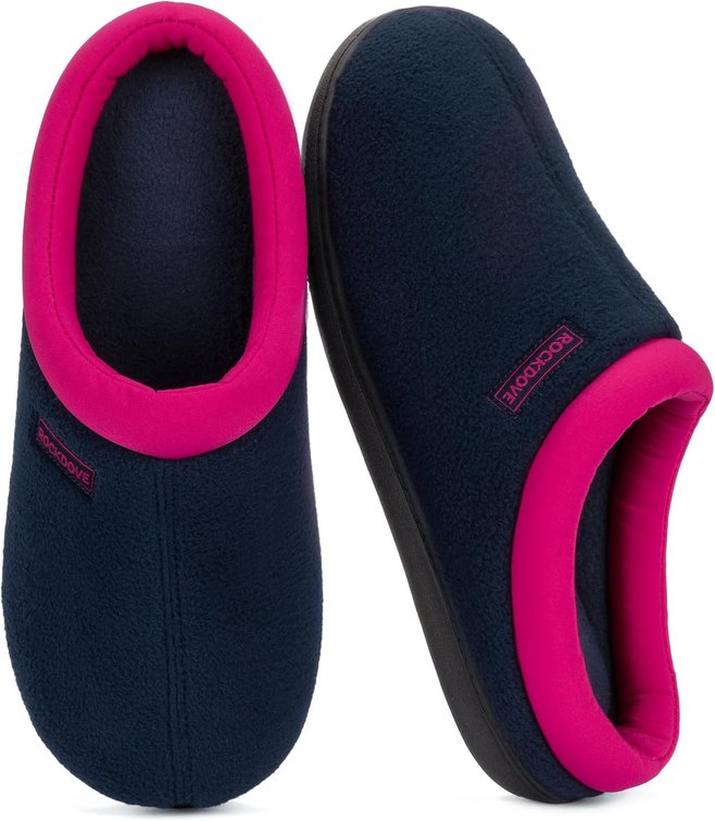 Size large RockDove Women's Polar Fleece Two-Tone House Slipper
