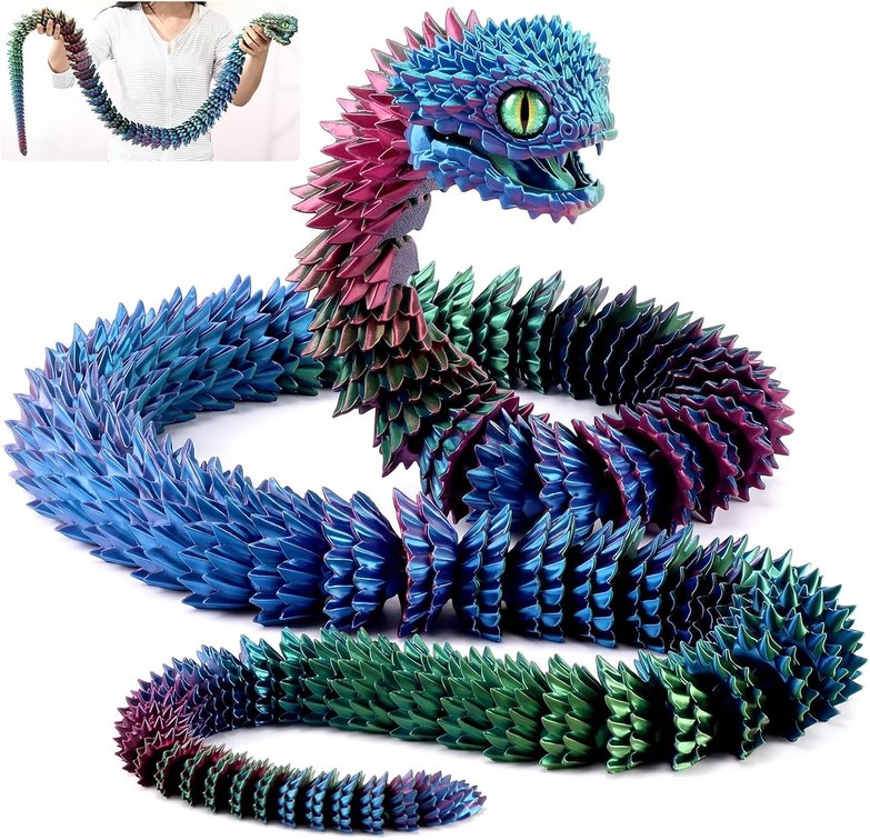 Honoson 59 Inch Super Large 3D Printed Snake Model 3D Printed Flexible Snake Movable Teeth Articulated Model Figurine Collect Gifts for Home Office Desk Wall Decoration