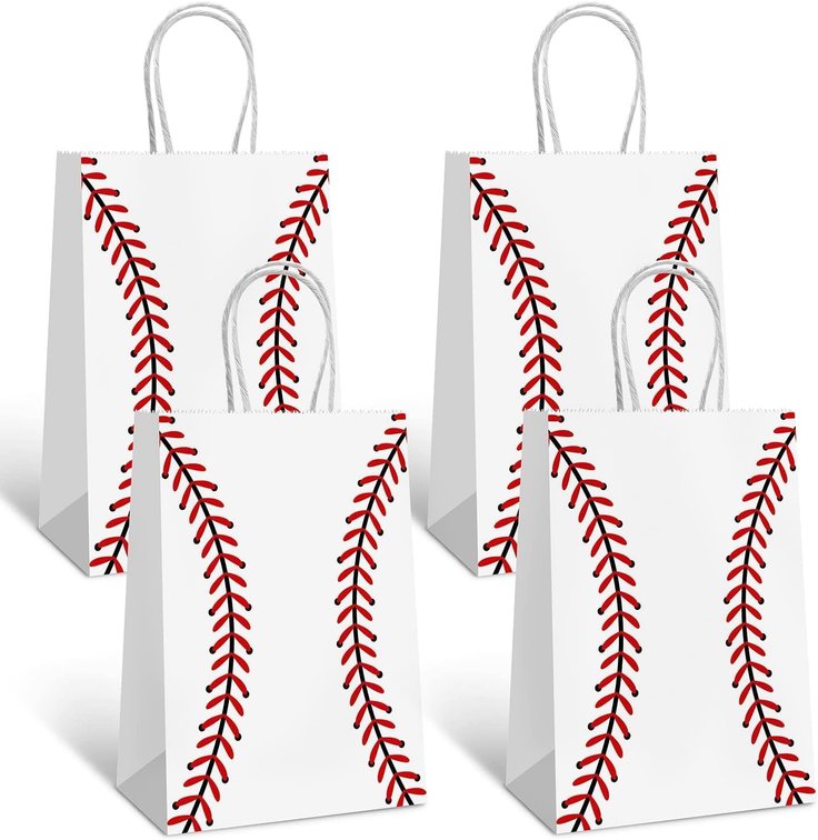 SET OF 4 Baseball Party Favors Gift Bags with Handle, 12 PCS Paper Snack Treat Goodie Bag for Baseball Theme Games Day Sports Goody Bags Birthday Party Decorations Supplies