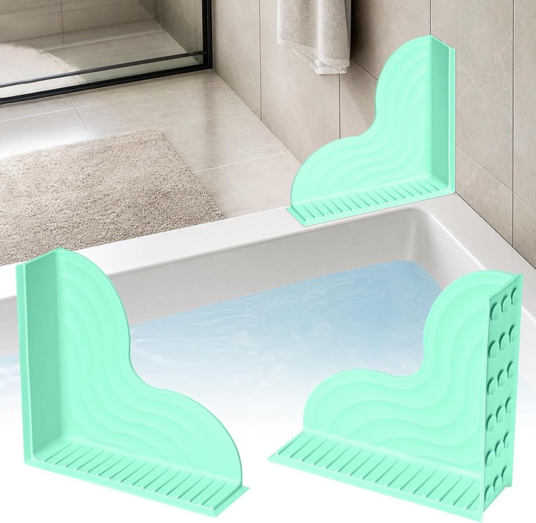 DLUCKY 2 Pack Silicone Shower Splash Guard with Suction Cups, Green