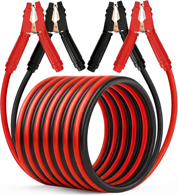 FIERYRED 1 Gauge 25 FT Quick Connect Jumper Cables, 1000A Heavy Duty Booster Cables with Travel Bag Battery Jumper Cable for Truck, Diesel Trucks, SUV and Car