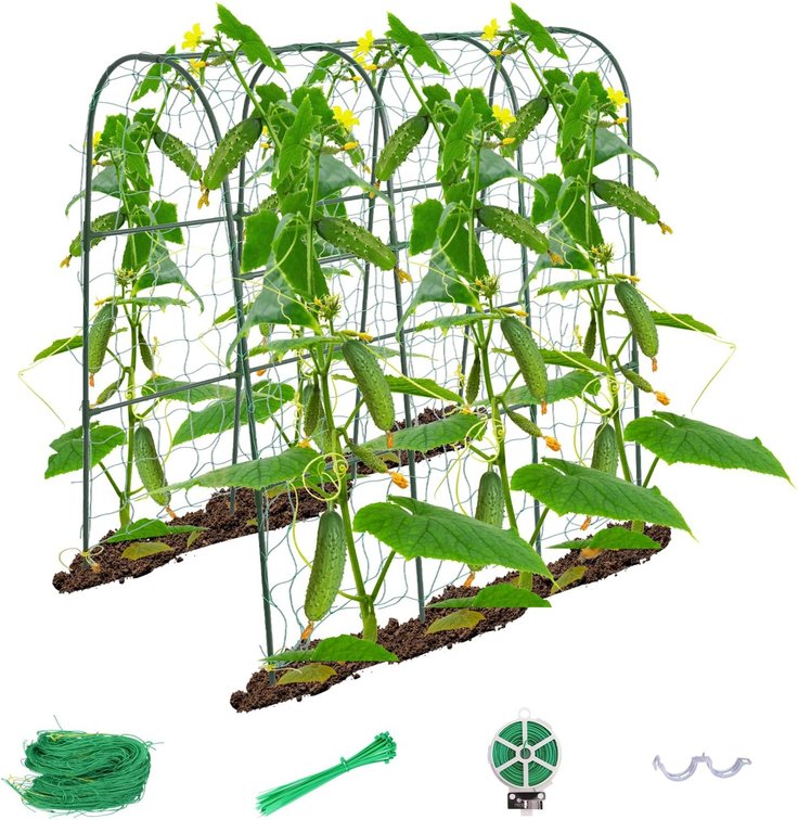 Cucumber Trellis for Raised Bed,U-Shape Garden Trellis for Climbing Plants Outdoor, Metal Arch Trellis for Vegetables, Plant Support for Vine,Tomato, Pea (Green, 49.6" L 30" W 47.2" H)